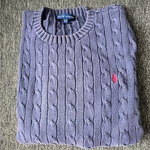 Ralph Lauren Navy Cable Knit Sweater with Red Polo Logo Size XL 🐎